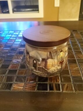 Glade Decorative Winter Village Glass Jar with Wooden Lid Candle